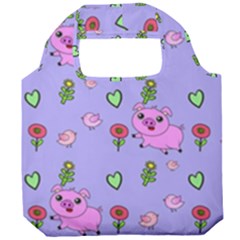 Flower Pink Pig Piggy Seamless Foldable Grocery Recycle Bag by Ravend