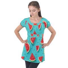 Watermelon Fruit Slice Puff Sleeve Tunic Top by Ravend