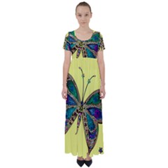 Butterfly Mosaic Yellow Colorful High Waist Short Sleeve Maxi Dress by Amaryn4rt
