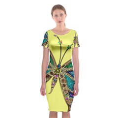 Butterfly Mosaic Yellow Colorful Classic Short Sleeve Midi Dress by Amaryn4rt