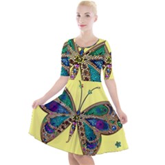 Butterfly Mosaic Yellow Colorful Quarter Sleeve A-line Dress by Amaryn4rt