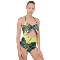 Butterfly Mosaic Yellow Colorful Scallop Top Cut Out Swimsuit by Amaryn4rt