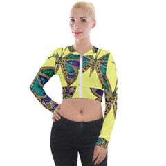 Butterfly Mosaic Yellow Colorful Long Sleeve Cropped Velvet Jacket by Amaryn4rt
