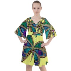 Butterfly Mosaic Yellow Colorful Boho Button Up Dress by Amaryn4rt