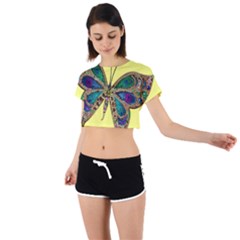 Butterfly Mosaic Yellow Colorful Tie Back Short Sleeve Crop T-shirt by Amaryn4rt