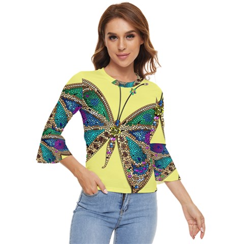 Butterfly Mosaic Yellow Colorful Bell Sleeve Top by Amaryn4rt
