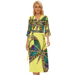 Butterfly Mosaic Yellow Colorful Midsummer Wrap Dress by Amaryn4rt