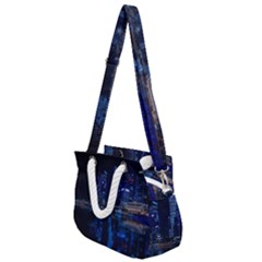 Illuminated Cityscape Against Blue Sky At Night Rope Handles Shoulder Strap Bag