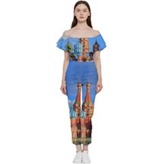 Architecture Building Cathedral Church Bardot Ruffle Jumpsuit by Modalart