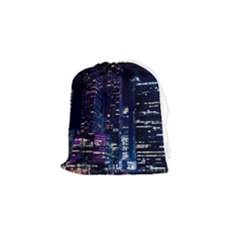 Black Building Lighted Under Clear Sky Drawstring Pouch (small) by Modalart