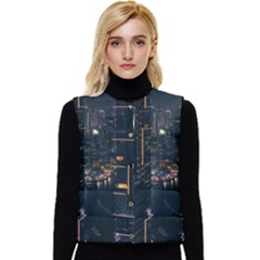 Photo Of Buildings During Nighttime Women s Button Up Puffer Vest by Modalart