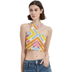 Line Pattern Cross Print Repeat Cut Out Top by Amaryn4rt