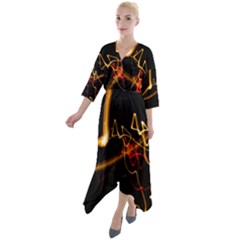 Abstract Quarter Sleeve Wrap Front Maxi Dress