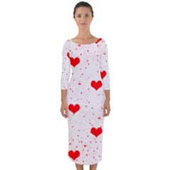 Hearts Romantic Love Valentines Quarter Sleeve Midi Bodycon Dress by Ndabl3x