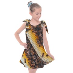 Yellow And Black Bees On Brown And Black Kids  Tie Up Tunic Dress by Ndabl3x