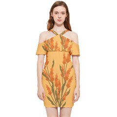 Yellow Flowers Flowers Watercolor Shoulder Frill Bodycon Summer Dress by Grandong