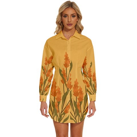 Yellow Flowers Flowers Watercolor Womens Long Sleeve Shirt Dress by Grandong