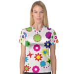 Floral Colorful Background V-Neck Sport Mesh T-Shirt