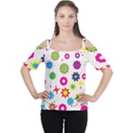 Floral Colorful Background Cutout Shoulder T-Shirt