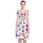 Floral Colorful Background Short Sleeve Front Wrap Dress