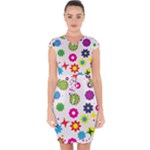 Floral Colorful Background Capsleeve Drawstring Dress 