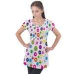Floral Colorful Background Puff Sleeve Tunic Top