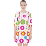 Floral Colorful Background Quarter Sleeve Pocket Dress