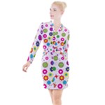 Floral Colorful Background Button Long Sleeve Dress