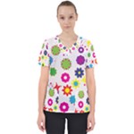 Floral Colorful Background Women s V-Neck Scrub Top