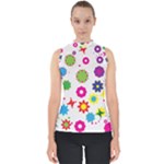 Floral Colorful Background Mock Neck Shell Top