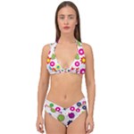 Floral Colorful Background Double Strap Halter Bikini Set