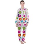 Floral Colorful Background Women s Long Sleeve Satin Pajamas Set	