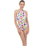 Floral Colorful Background Halter Side Cut Swimsuit