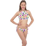 Floral Colorful Background Cross Front Halter Bikini Set