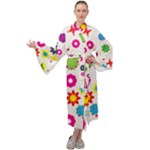 Floral Colorful Background Maxi Velvet Kimono