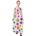 Floral Colorful Background Kids  Short Sleeve Maxi Dress
