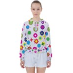 Floral Colorful Background Women s Tie Up Sweat
