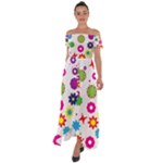 Floral Colorful Background Off Shoulder Open Front Chiffon Dress