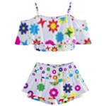 Floral Colorful Background Kids  Off Shoulder Skirt Bikini