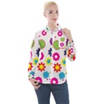 Floral Colorful Background Women s Long Sleeve Pocket Shirt