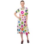 Floral Colorful Background Keyhole Neckline Chiffon Dress