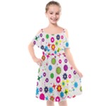 Floral Colorful Background Kids  Cut Out Shoulders Chiffon Dress