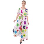 Floral Colorful Background Waist Tie Boho Maxi Dress