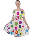 Floral Colorful Background Cut Out Shoulders Chiffon Dress