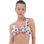 Floral Colorful Background Ring Detail Bikini Top