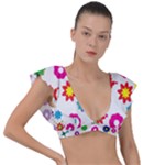 Floral Colorful Background Plunge Frill Sleeve Bikini Top
