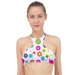Floral Colorful Background High Neck Bikini Top