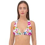 Floral Colorful Background Double Strap Halter Bikini Top