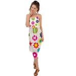 Floral Colorful Background Waist Tie Cover Up Chiffon Dress