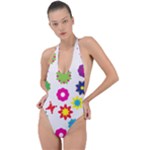 Floral Colorful Background Backless Halter One Piece Swimsuit